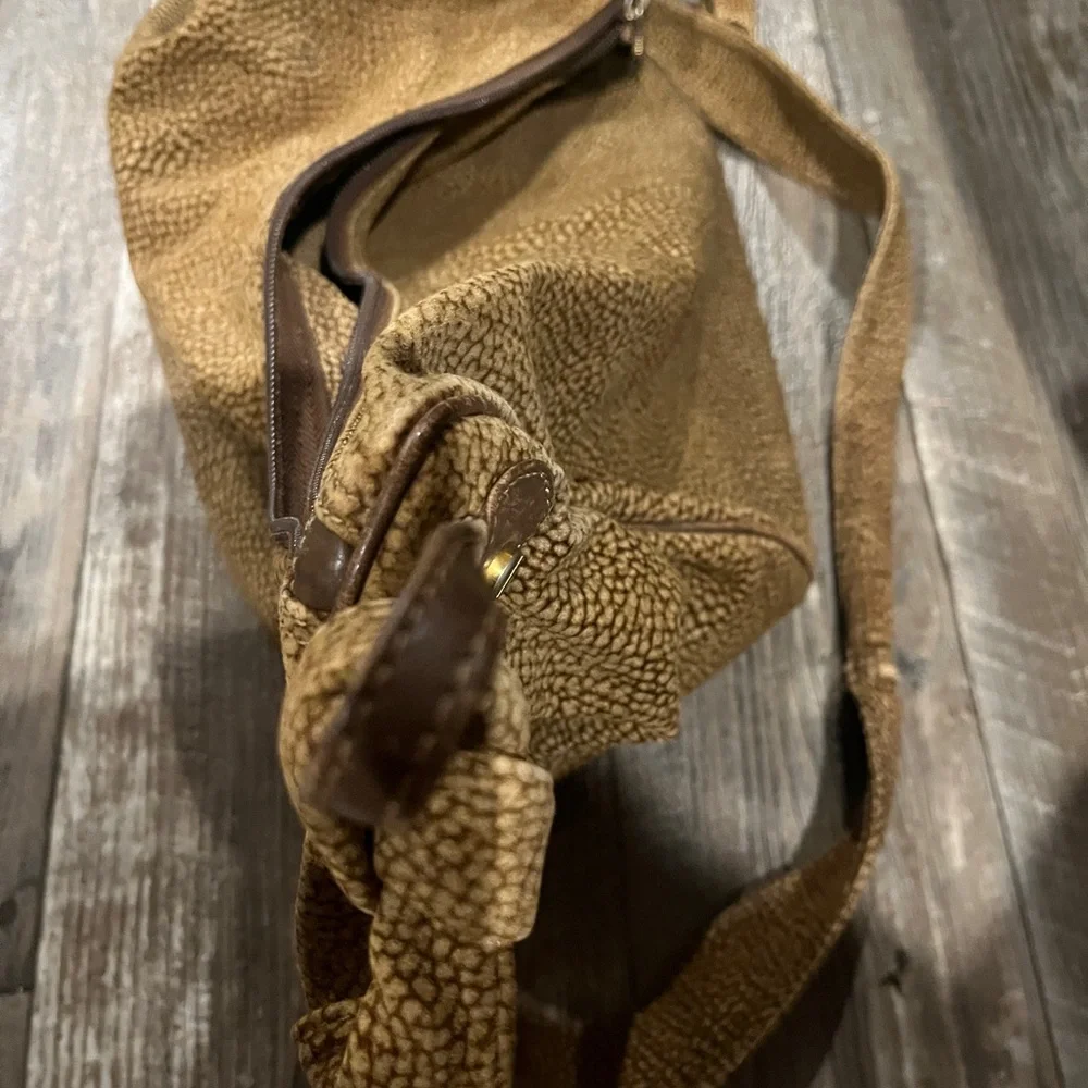 Vintage Borbonese OP Shoulder Bag Brown Made in Italy Textured Leather Trim Bag - Picture 3 of 12